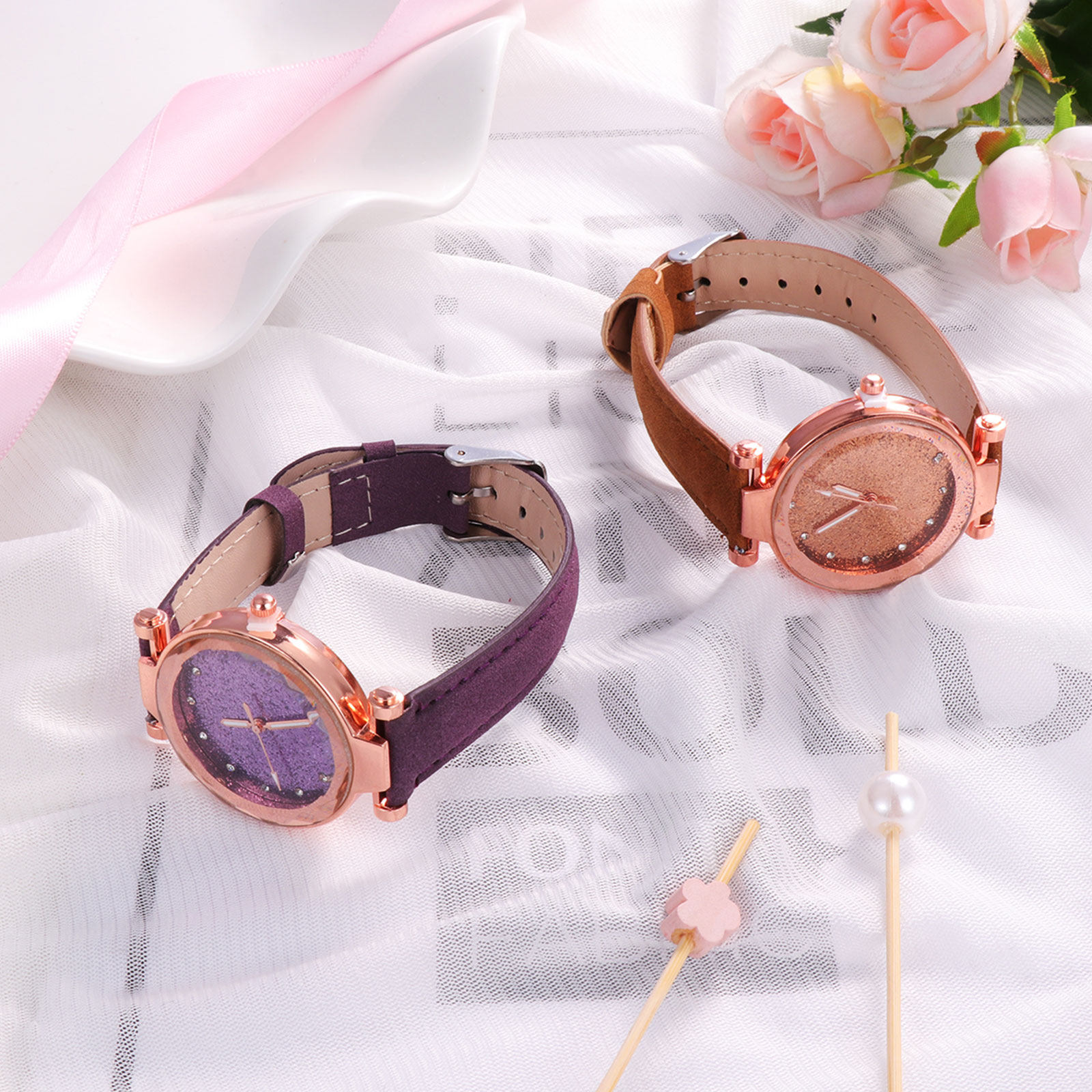 2Pcs Female Wrist Watch Ladies - Luxury Watch Gift For Her 评论和价格